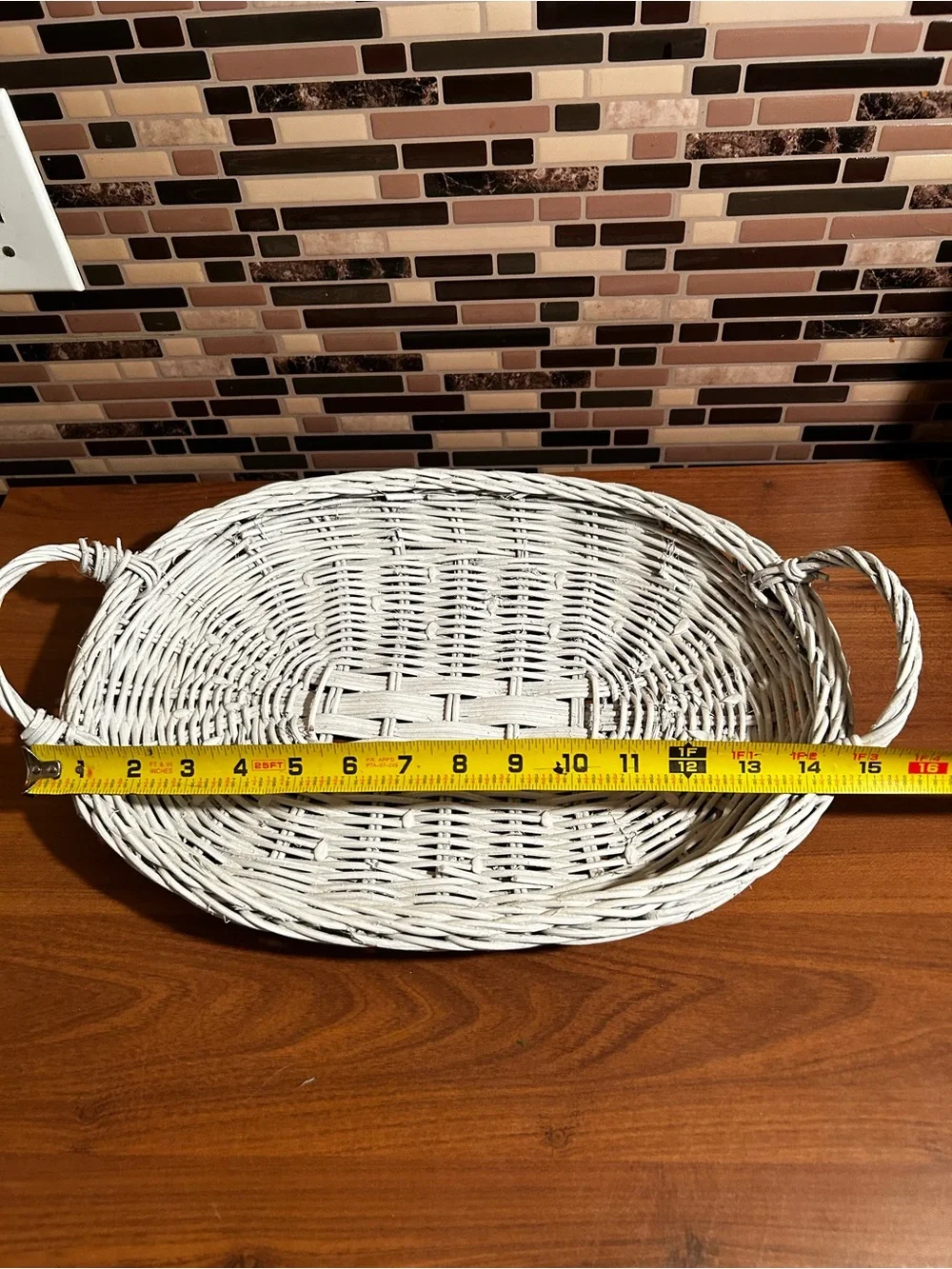 Vintage White Wicker Serve Tray with Handles - Home Accents